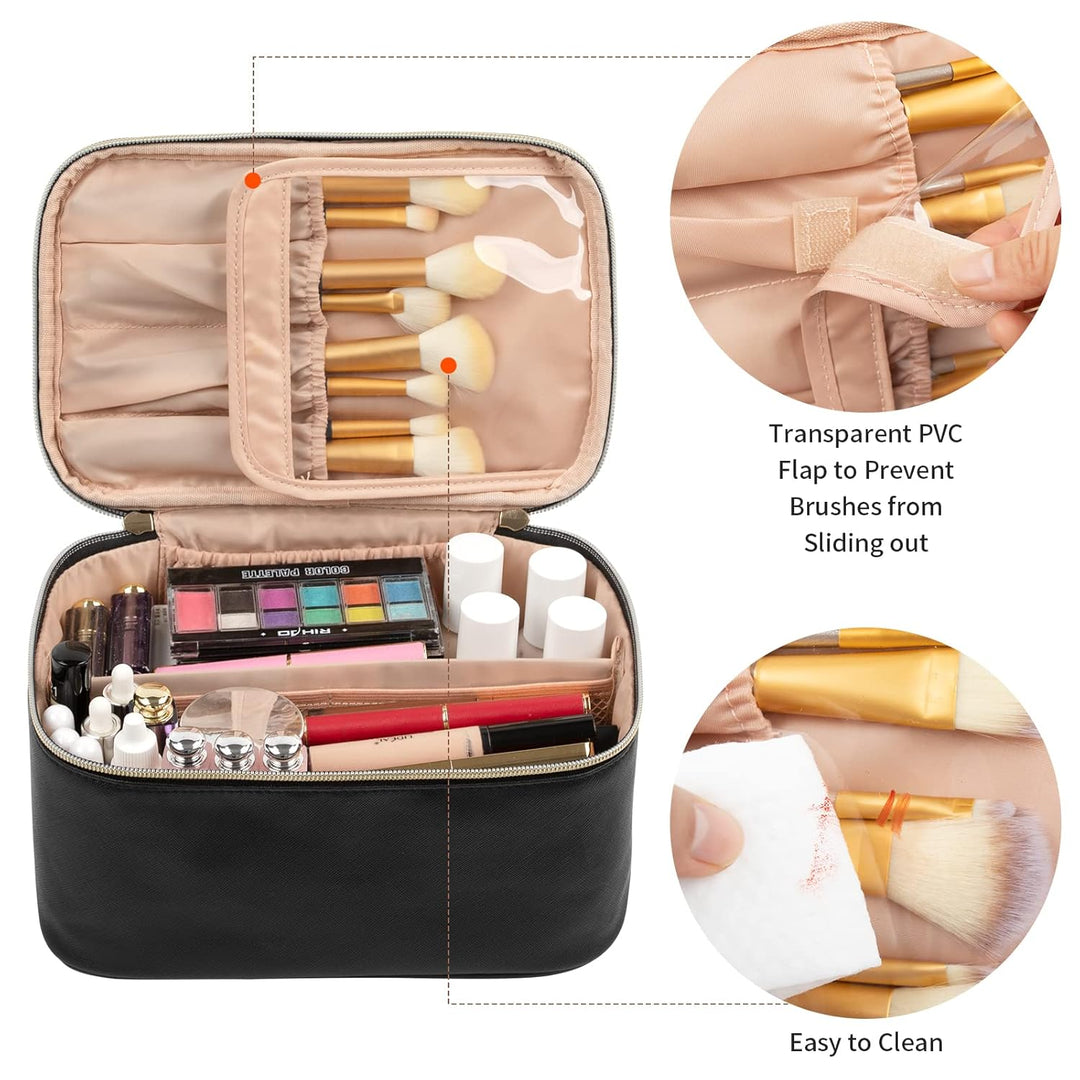 Travel-friendly Make-up Organizer with Dividers-Black-Nora Luxe