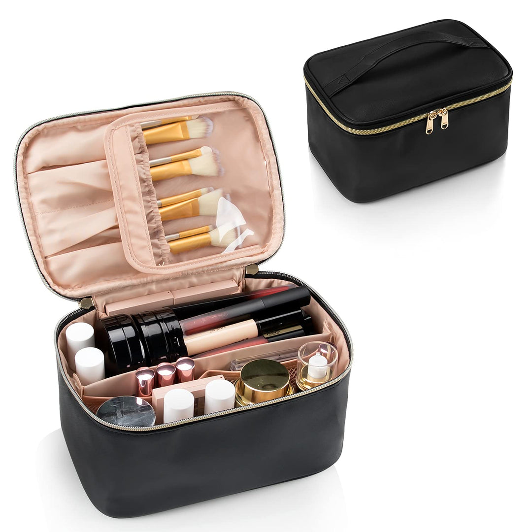 Travel-friendly Make-up Organizer with Dividers-Black-Nora Luxe