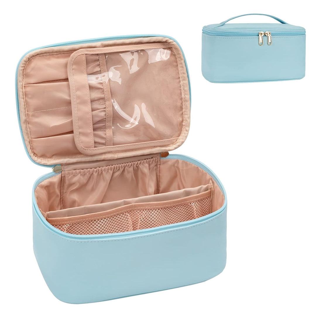 Travel-friendly Make-up Organizer with Dividers-Blue-Nora Luxe