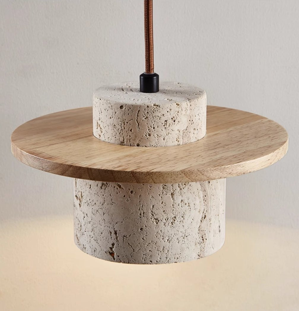 Travertine Pendant Lamp for Natural Luxury - StoneGlow-Walnut-Nora Luxe