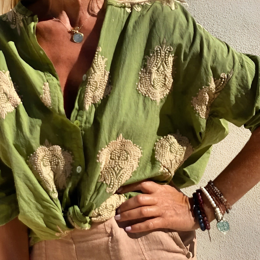 Trendy and Chic Ladies Blouse – Isabelle-Green-S-State of Style