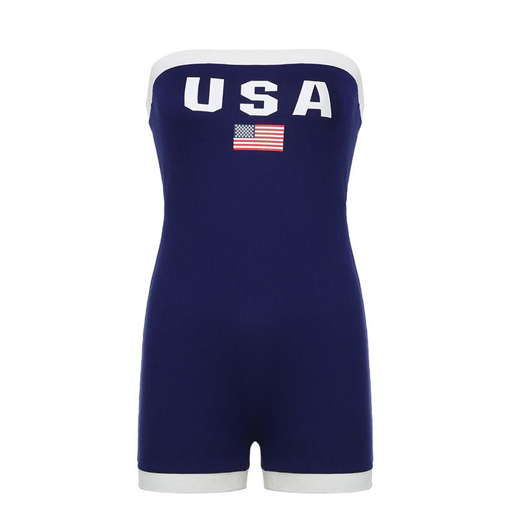 Trendy bandeau swimsuit with USA motif and contrast details – Lexie-S-Nora Luxe