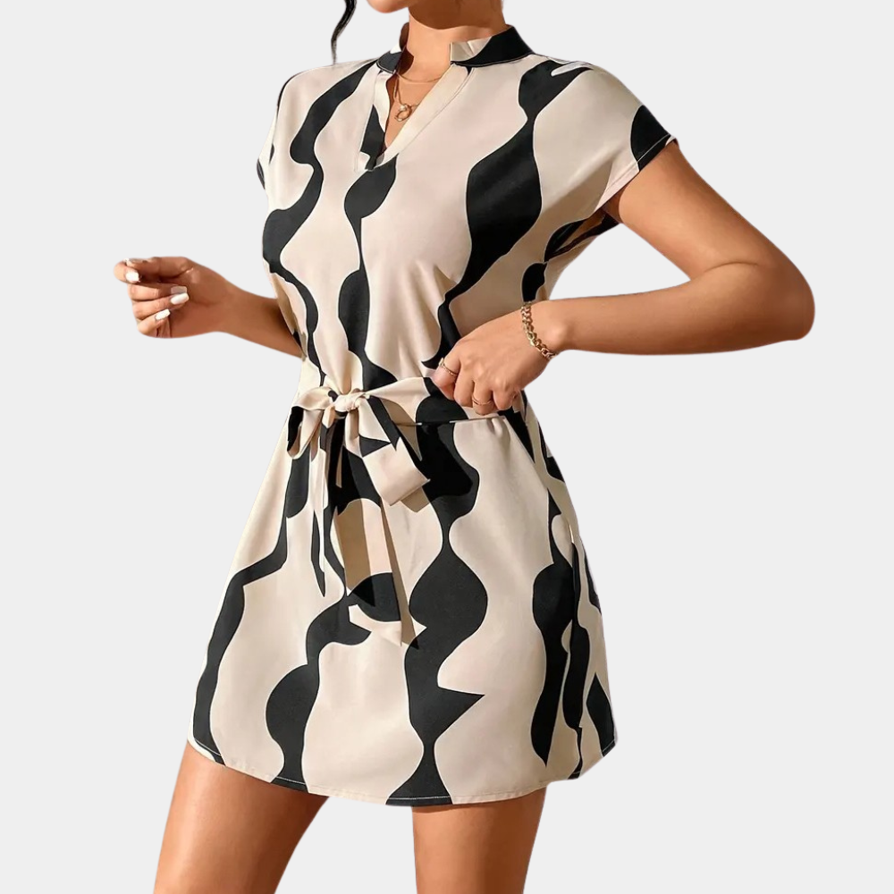 Trendy Beige Dress with Belt - Elena-XS-Nora Luxe