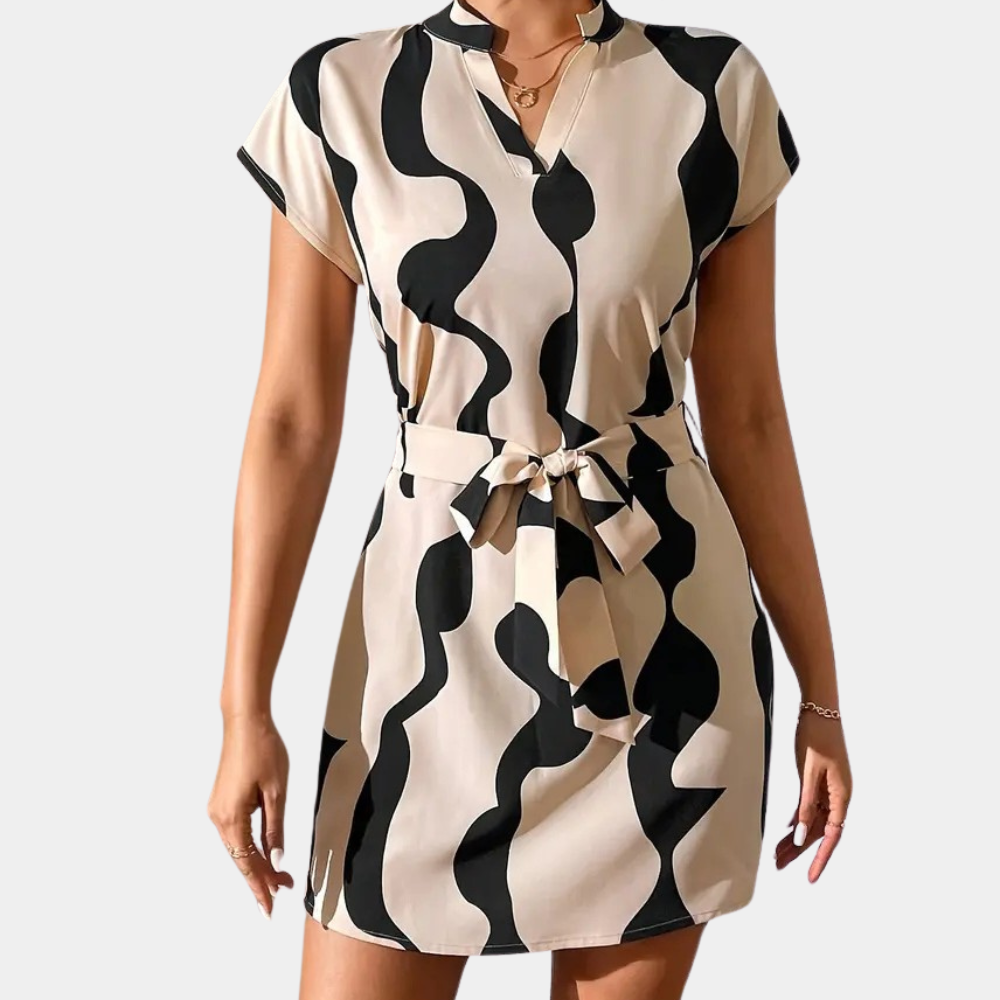 Trendy Beige Dress with Belt - Elena-XS-Nora Luxe