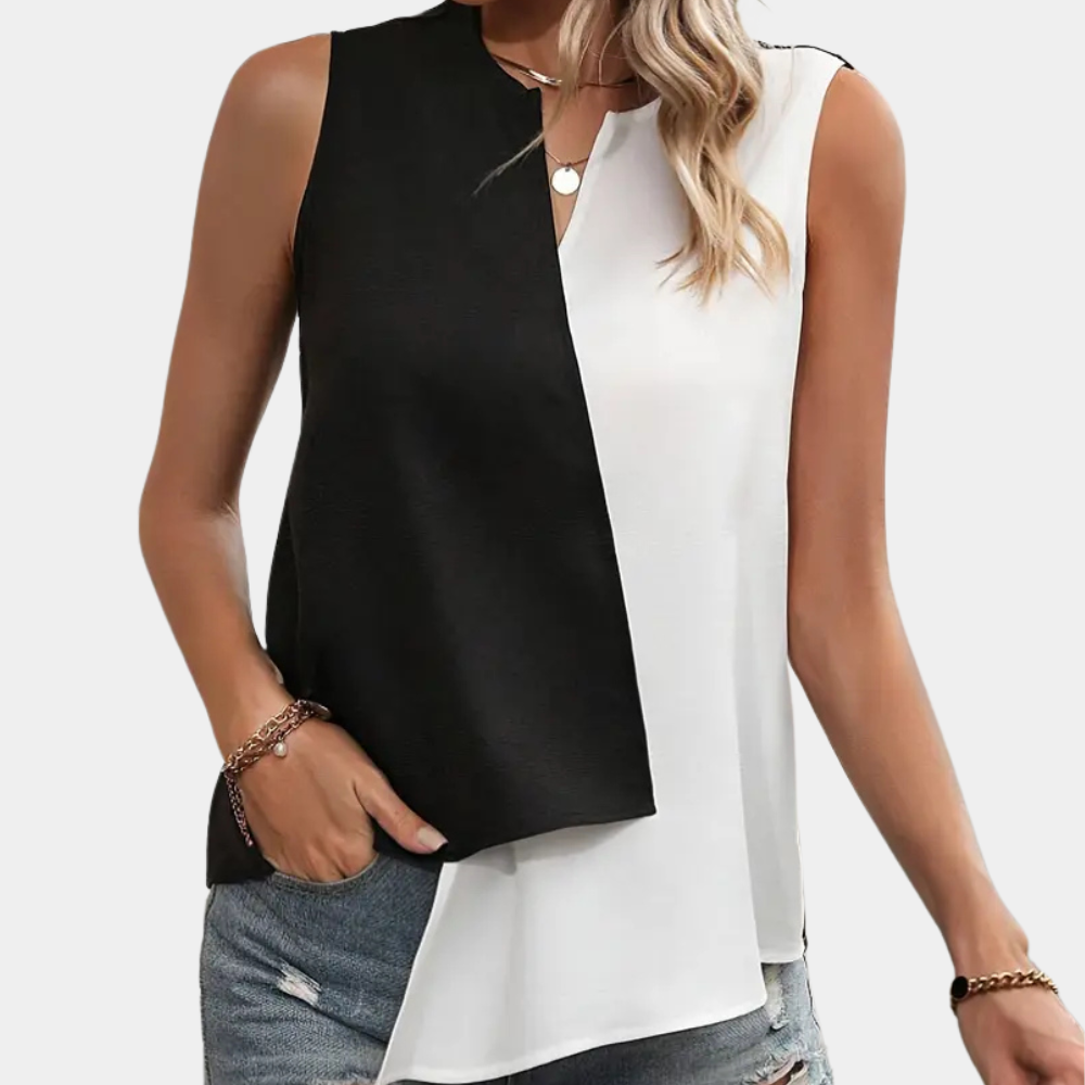 Trendy Black and White Asymmetrical Blouse for Women - Elise-XS-Nora Luxe