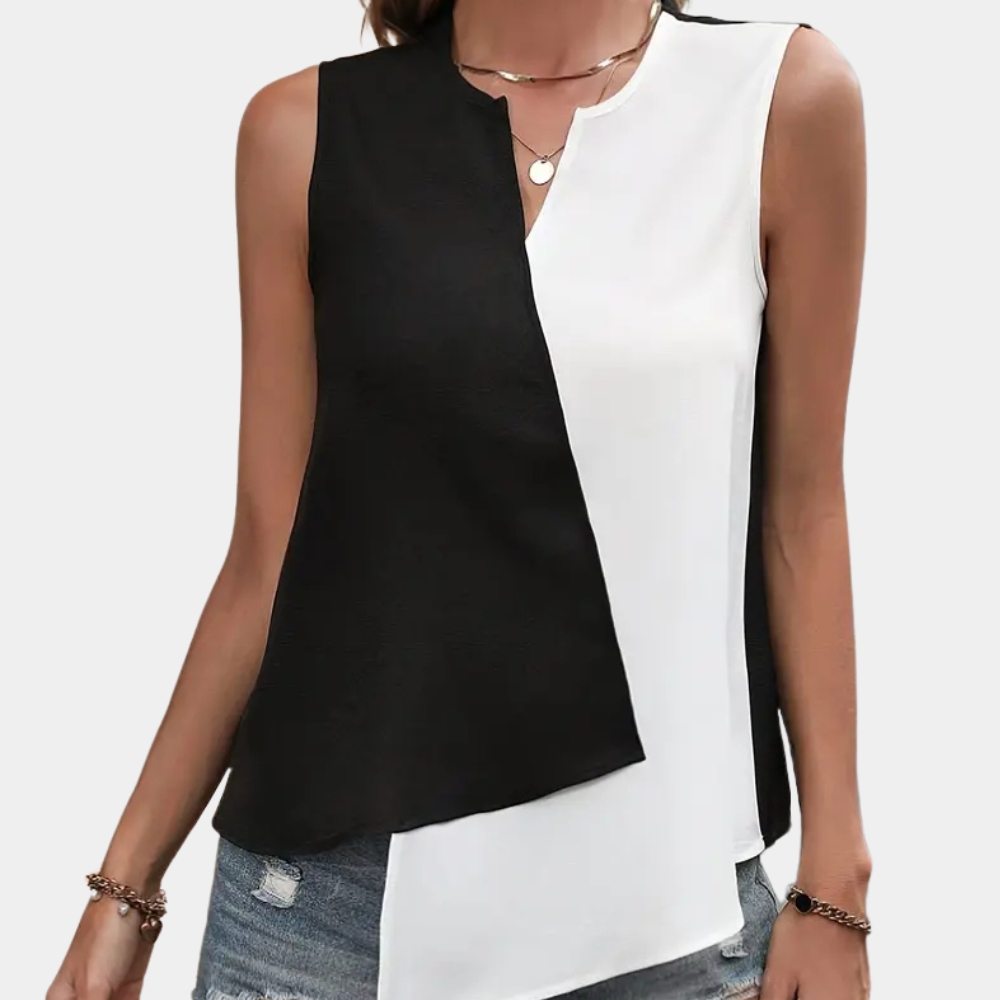 Trendy Black and White Asymmetrical Blouse for Women - Elise-XS-Nora Luxe