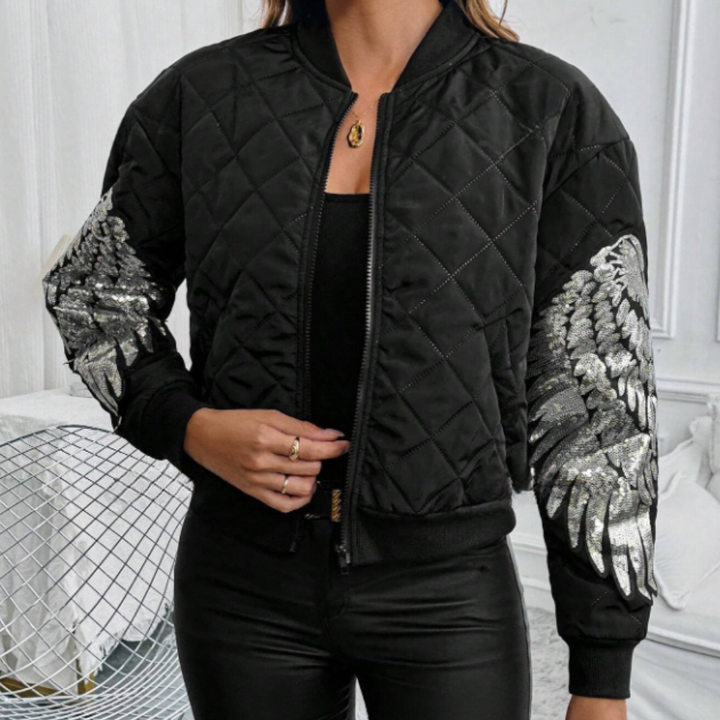 Trendy Black Women's Bomber Jacket with Zip - Rivka-XS-Nora Luxe