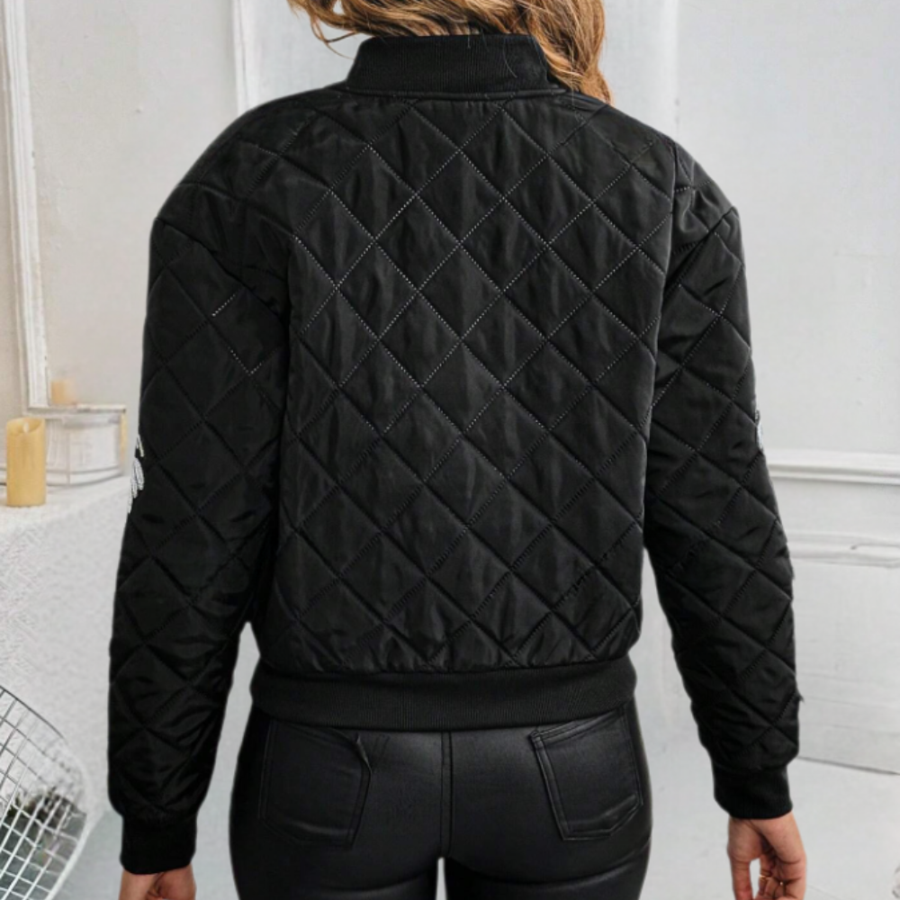 Trendy Black Women's Bomber Jacket with Zip - Rivka-XS-Nora Luxe