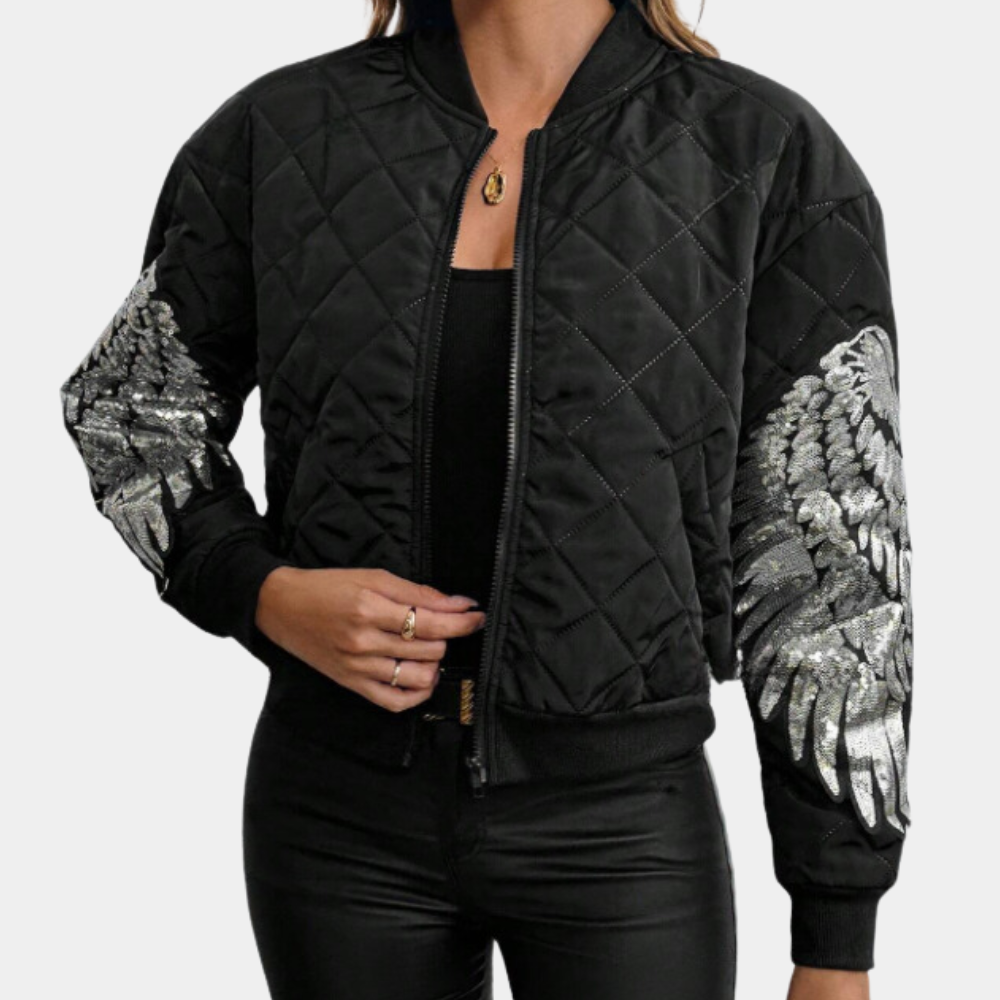 Trendy Black Women's Bomber Jacket with Zip - Rivka-XS-Nora Luxe