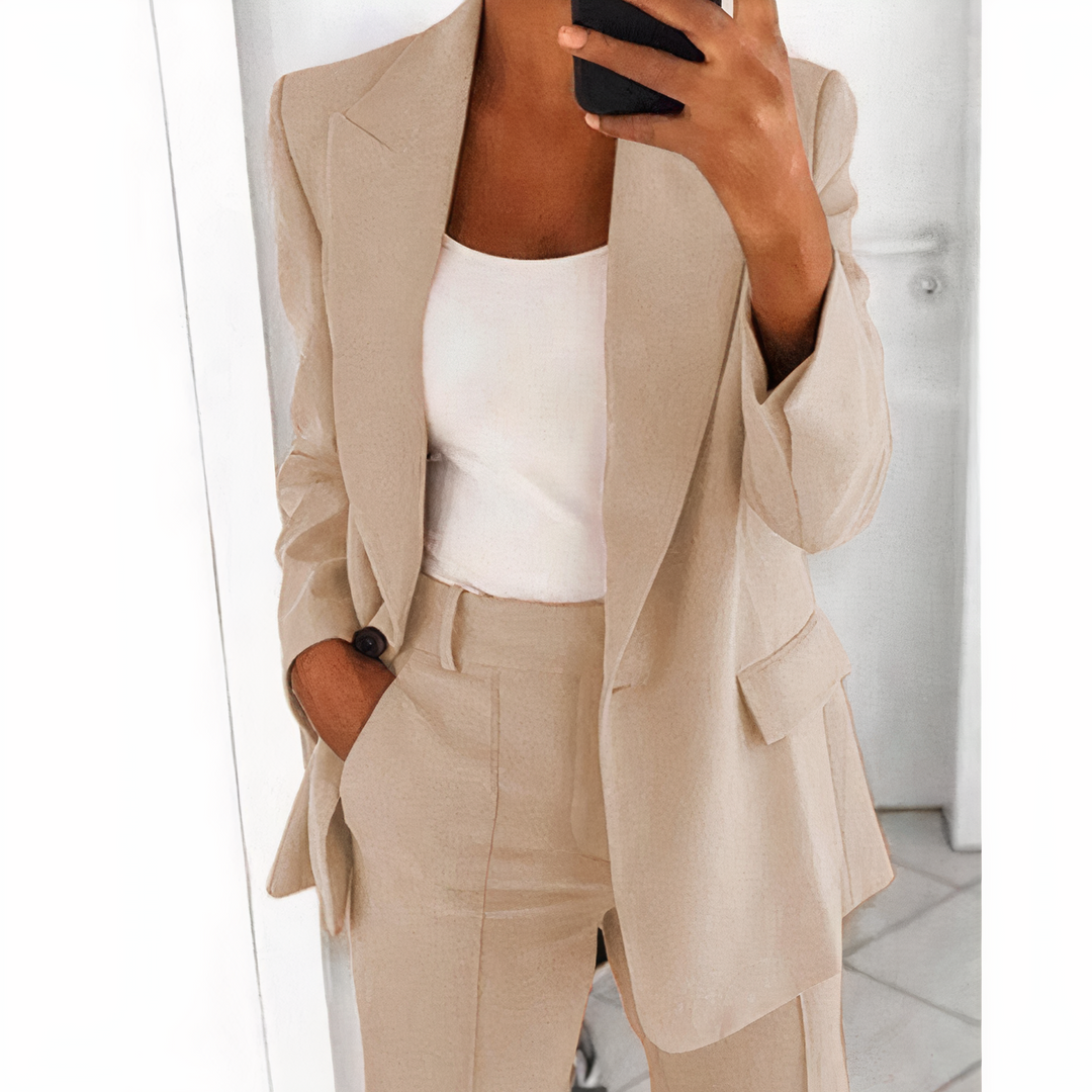 Trendy Blazer and Trouser Set for Women - Sanne-Beige-S-Nora Luxe