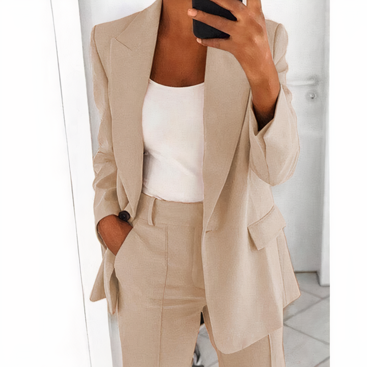 Trendy Blazer and Trouser Set for Women - Sanne-Beige-S-Nora Luxe