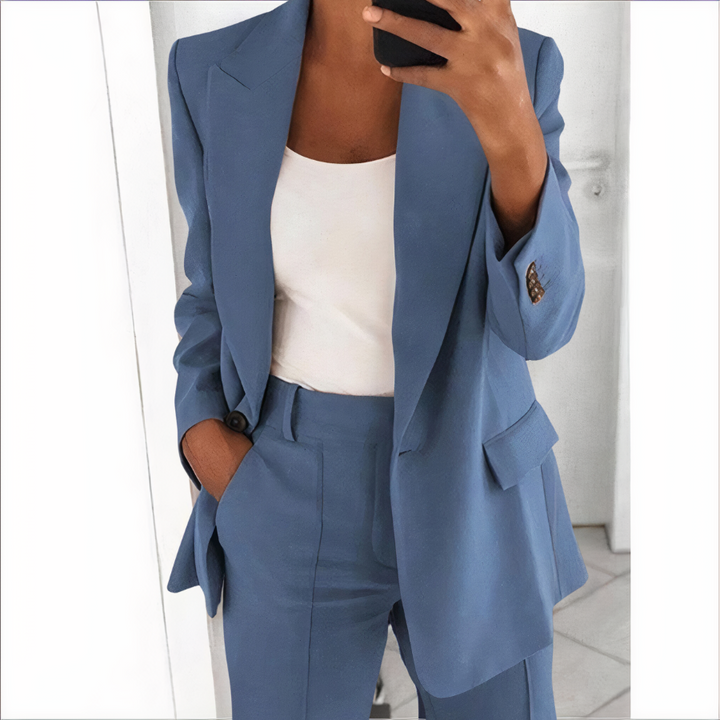 Trendy Blazer and Trouser Set for Women - Sanne-Light blue-S-Nora Luxe