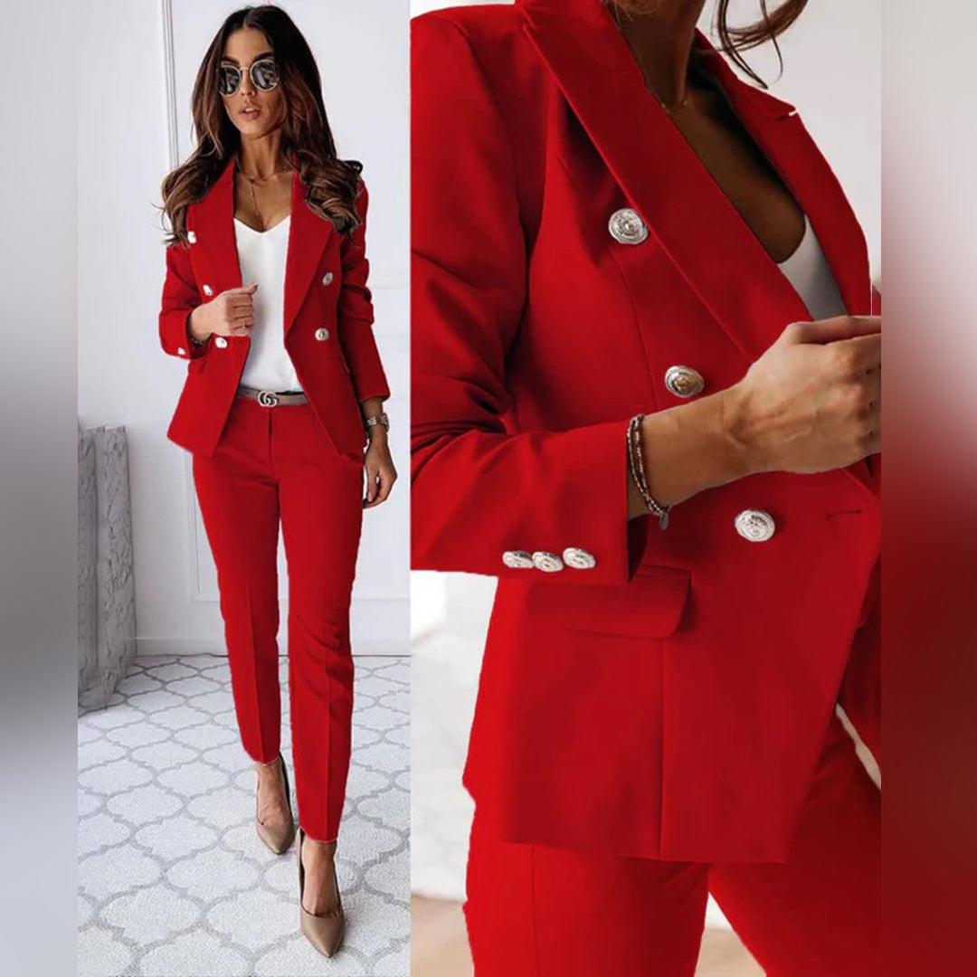 Trendy Blazer and Trouser Set - Isabella-Red-S-Nora Luxe