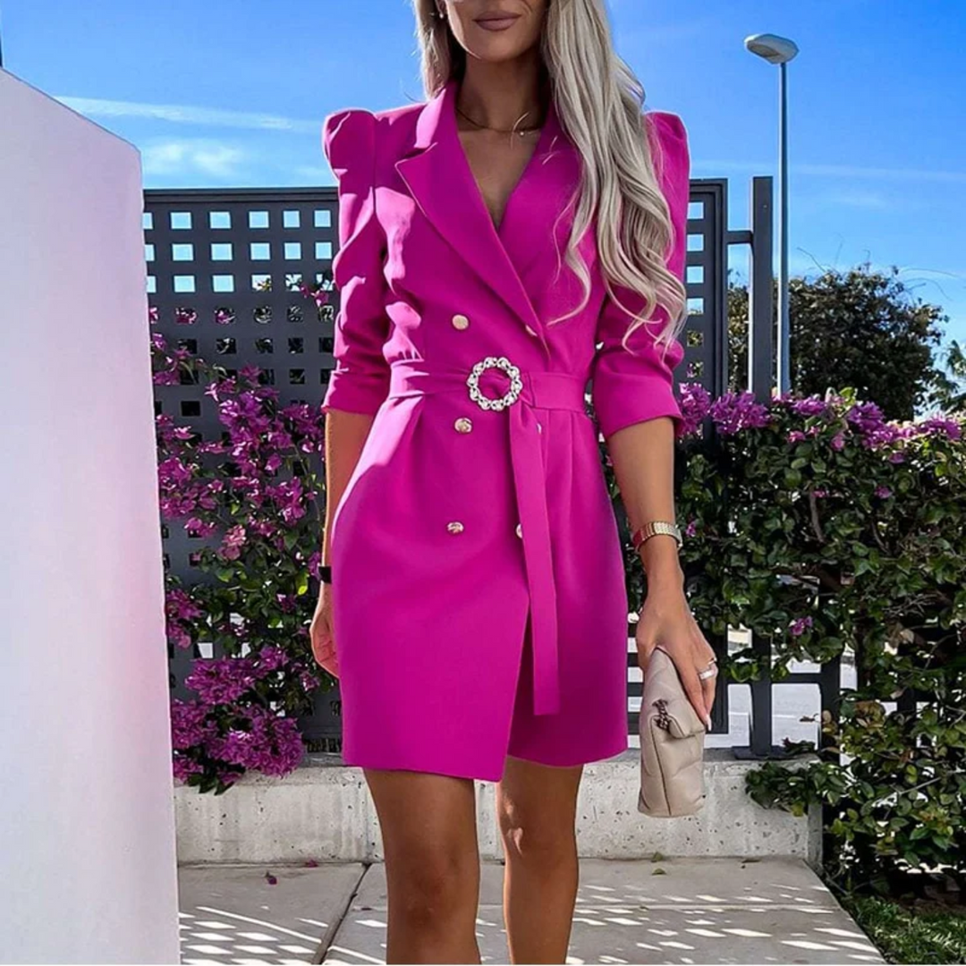 Trendy Blazer Dress with Belt - Romy-Pink-S-Nora Luxe