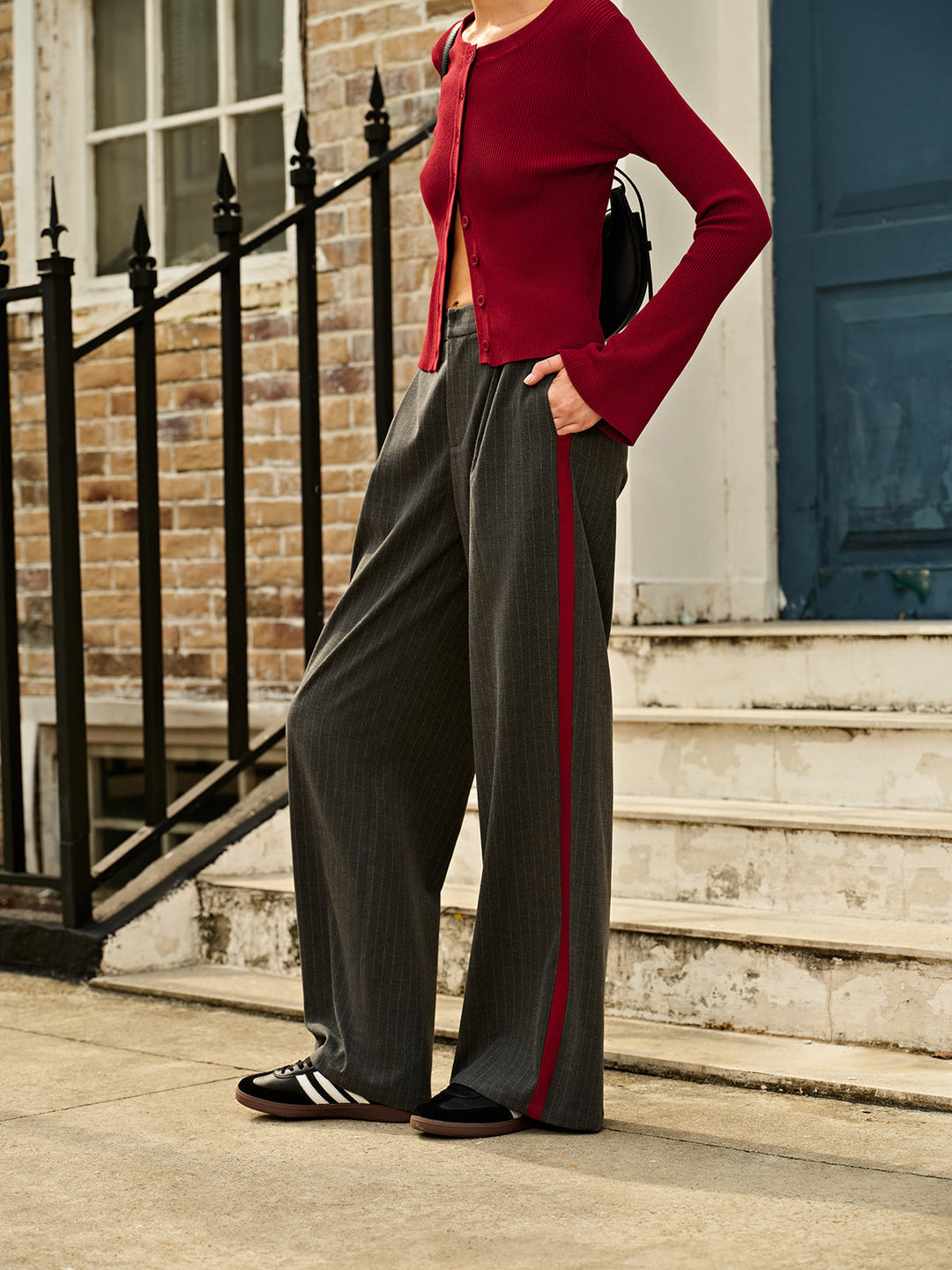 Trendy Chalk Stripe High-Waist Trousers - Liora-Gray-XS-Nora Luxe