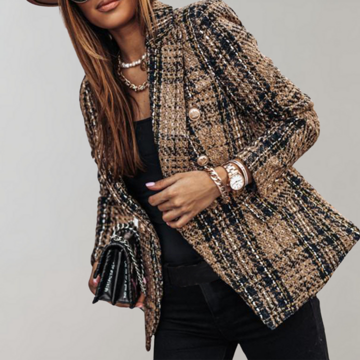 Trendy Checked Blazer for Women - Isabelle-Brown-S-Nora Luxe