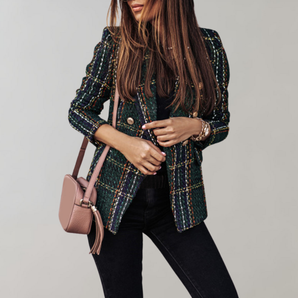 Trendy Checked Blazer for Women - Isabelle-Green-S-Nora Luxe
