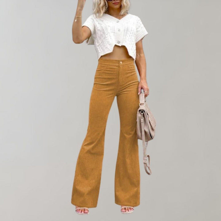 Trendy Corduroy Flared Trousers - Valerie-Gold-S-Nora Luxe