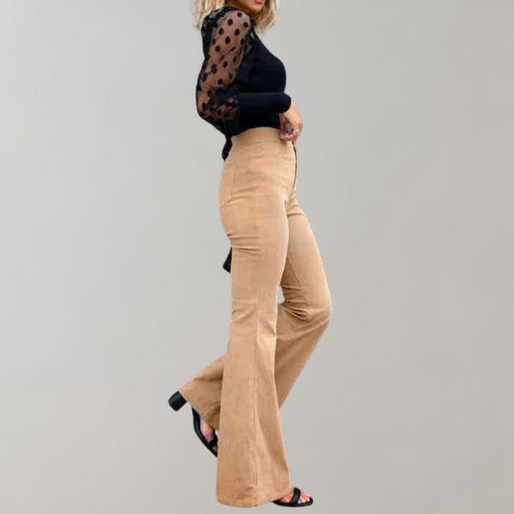 Trendy Corduroy Flared Trousers - Valerie-Khaki-S-Nora Luxe