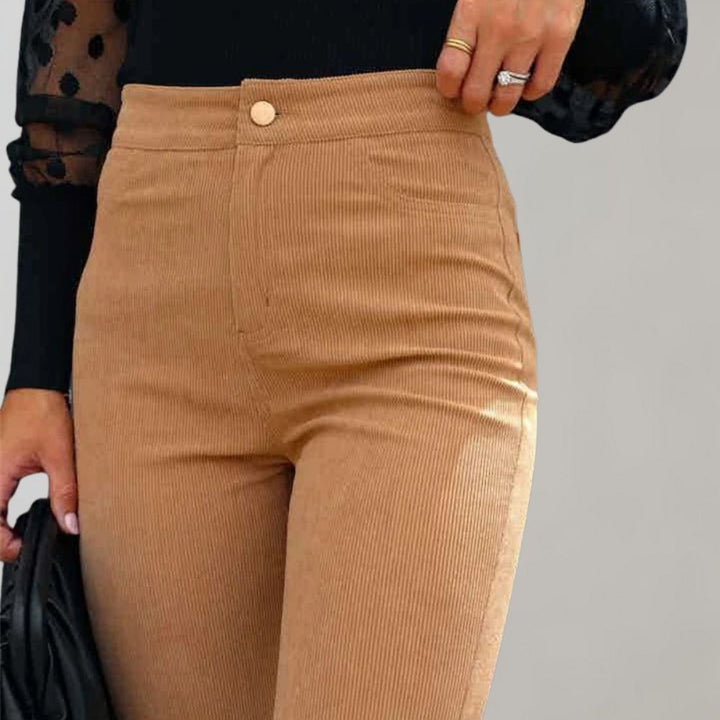 Trendy Corduroy Flared Trousers - Valerie-Khaki-S-Nora Luxe