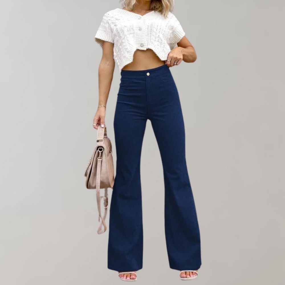 Trendy Corduroy Flared Trousers - Valerie-Khaki-S-Nora Luxe