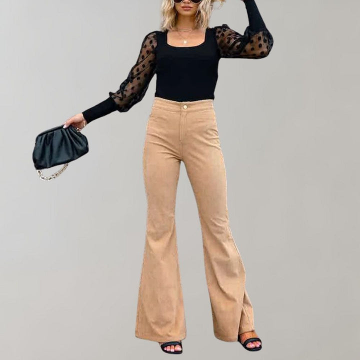 Trendy Corduroy Flared Trousers - Valerie-Khaki-S-Nora Luxe