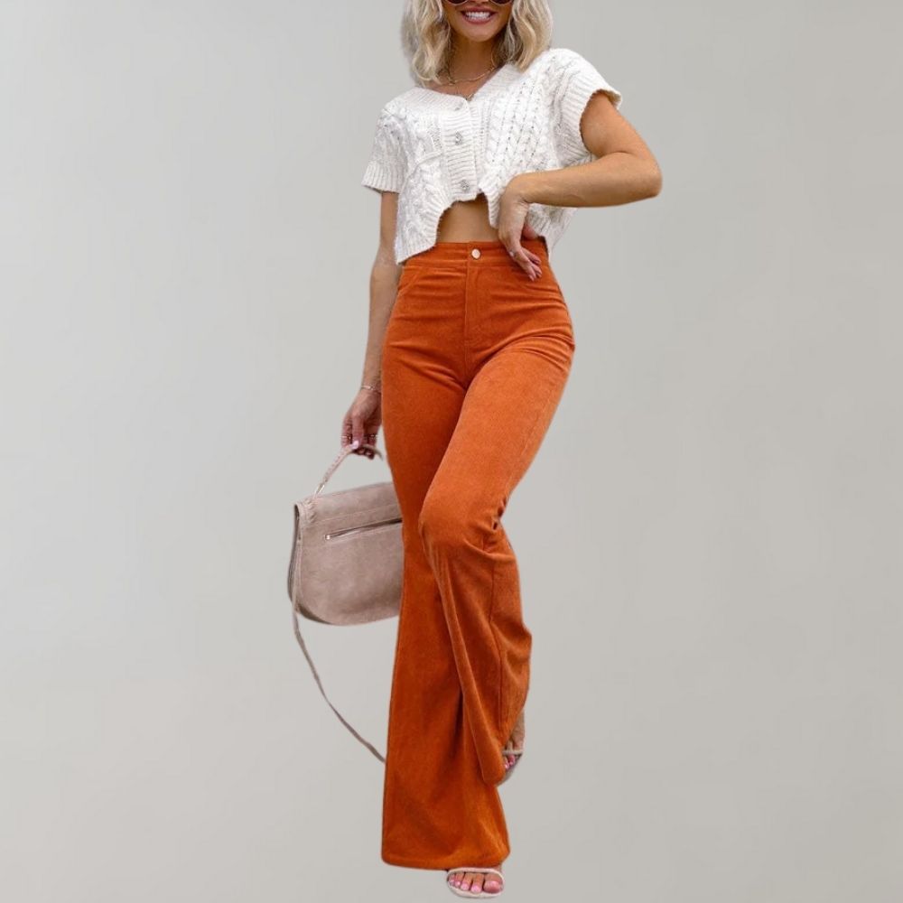 Trendy Corduroy Flared Trousers - Valerie-Orange-S-Nora Luxe