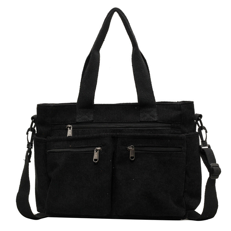 Trendy Corduroy Shoulder Bag - VelvetVogue-Black-Nora Luxe