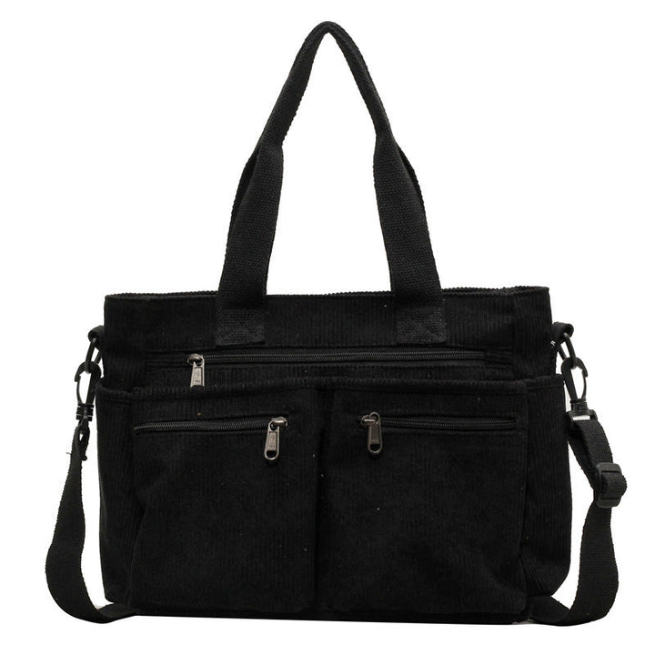 Trendy Corduroy Shoulder Bag - VelvetVogue-Black-Nora Luxe