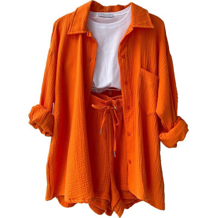 Trendy Cotton Summer Suit Ladies – Faylin-Orange-S-The Livary