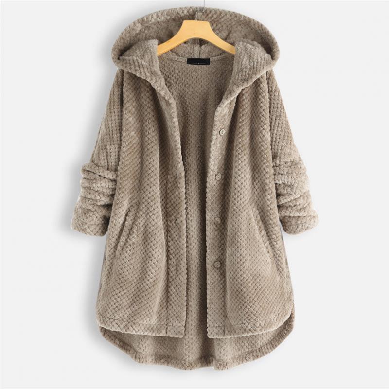 Trendy Cut Fleece Jacket with Hood - FleeceLux-Beige-S-Nora Luxe
