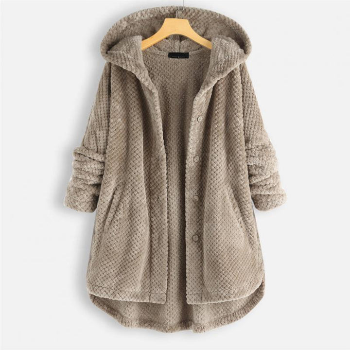 Trendy Cut Fleece Jacket with Hood - FleeceLux-Beige-S-Nora Luxe