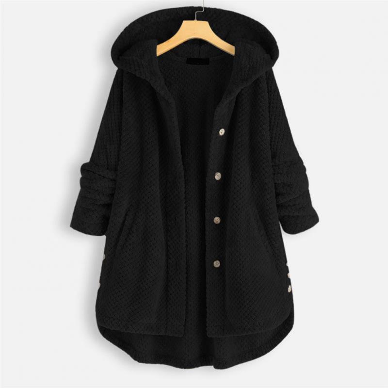 Trendy Cut Fleece Jacket with Hood - FleeceLux-Black-S-Nora Luxe
