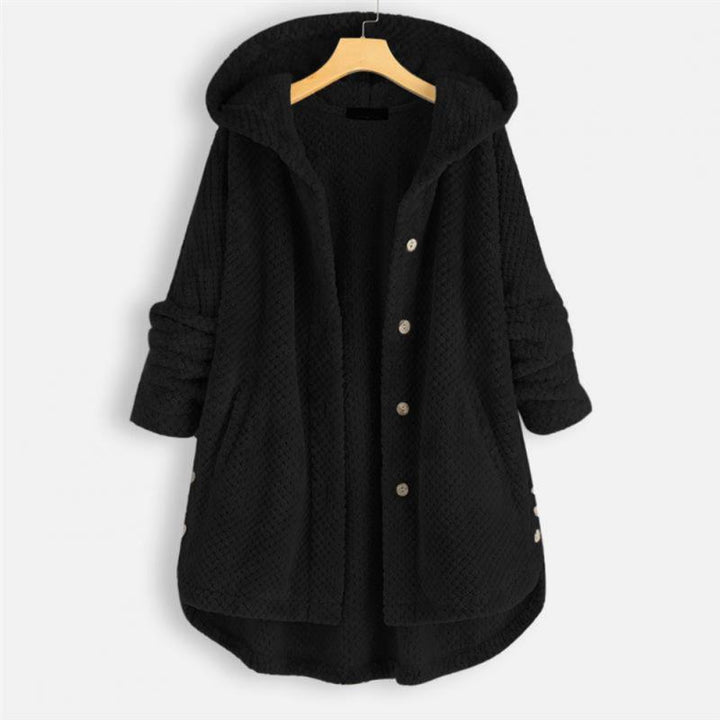 Trendy Cut Fleece Jacket with Hood - FleeceLux-Black-S-Nora Luxe