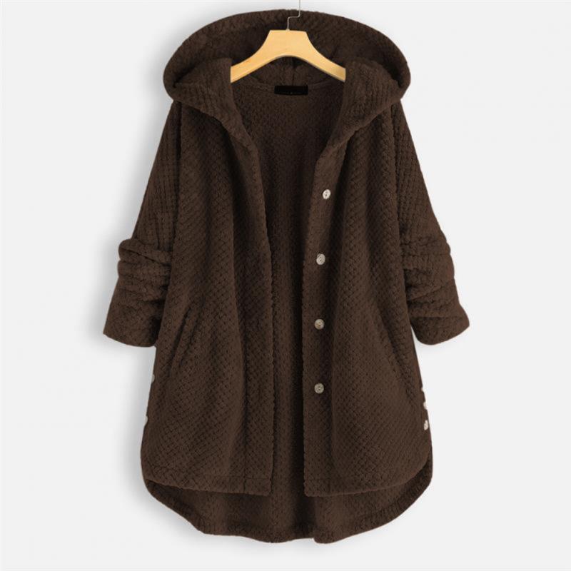 Trendy Cut Fleece Jacket with Hood - FleeceLux-Brown-S-Nora Luxe
