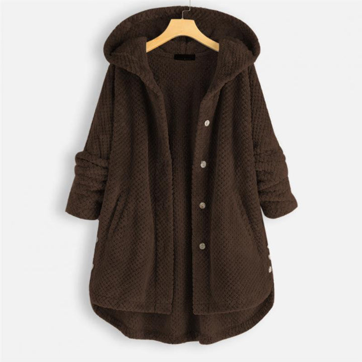 Trendy Cut Fleece Jacket with Hood - FleeceLux-Brown-S-Nora Luxe