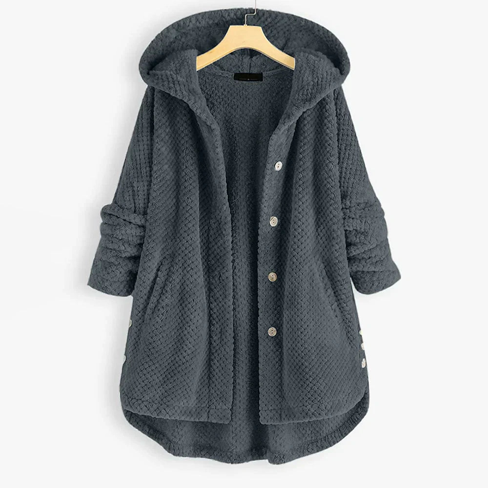 Trendy Cut Fleece Jacket with Hood - FleeceLux-Gray-S-Nora Luxe