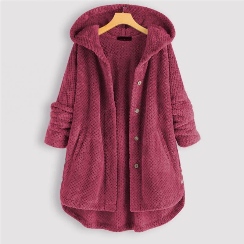 Trendy Cut Fleece Jacket with Hood - FleeceLux-Pink-S-Nora Luxe