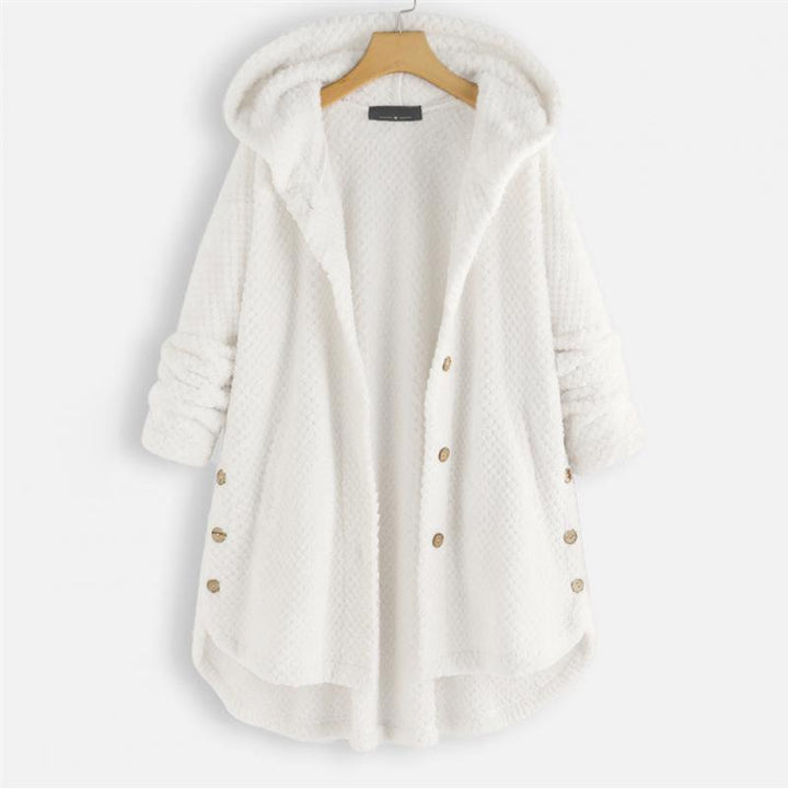 Trendy Cut Fleece Jacket with Hood - FleeceLux-White-S-Nora Luxe