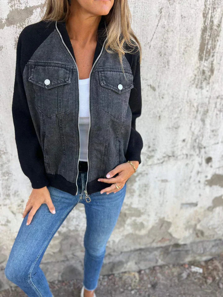 Trendy Denim Jacket - Isaline-Black-S-Nora Luxe