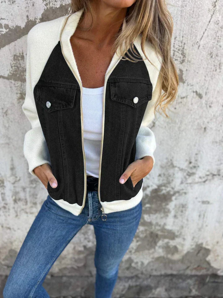 Trendy Denim Jacket - Isaline-Black/White-S-Nora Luxe