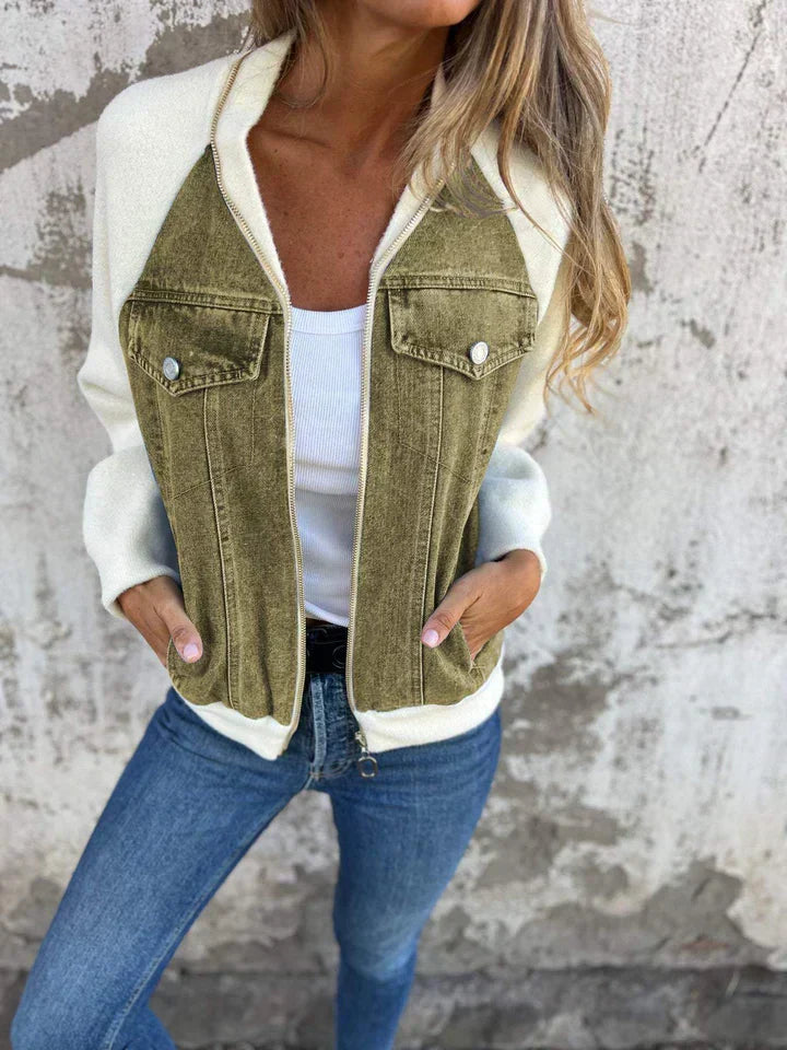 Trendy Denim Jacket - Isaline-Olive green-S-Nora Luxe