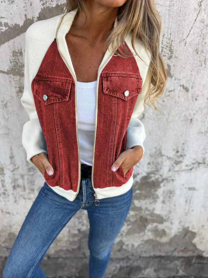 Trendy Denim Jacket - Isaline-Red-S-Nora Luxe