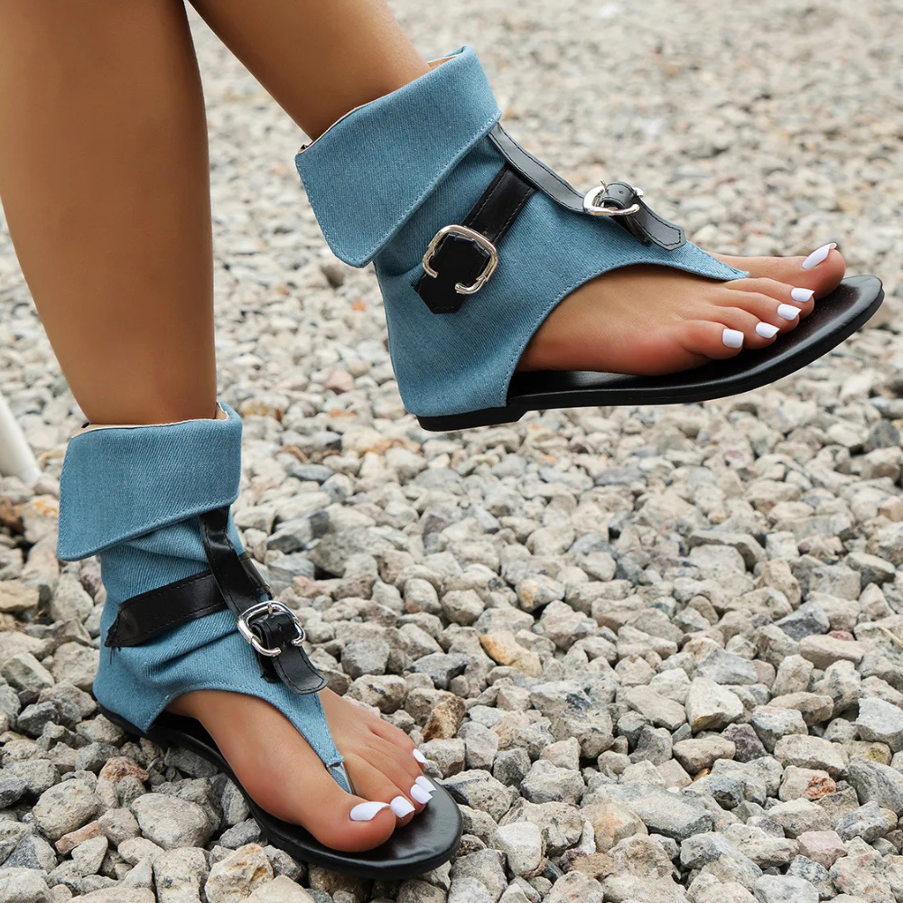 Trendy Denim Sandals for Women - Nova-Denim Blue-3-Nora Luxe
