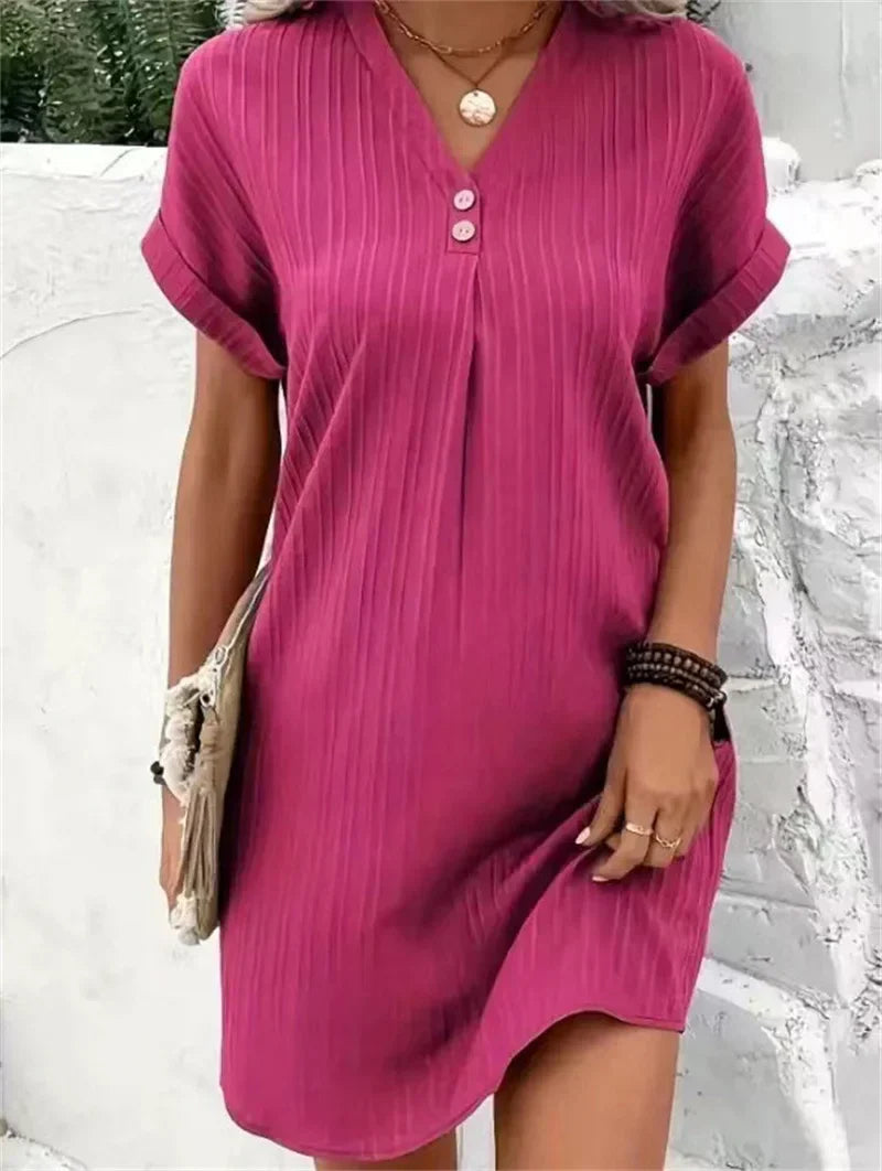Trendy Dress with V-neck - BreezeElegance-Pink-S-Nora Luxe