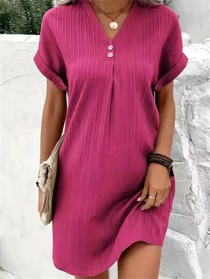 Trendy Dress with V-neck - BreezeElegance-Pink-S-Nora Luxe