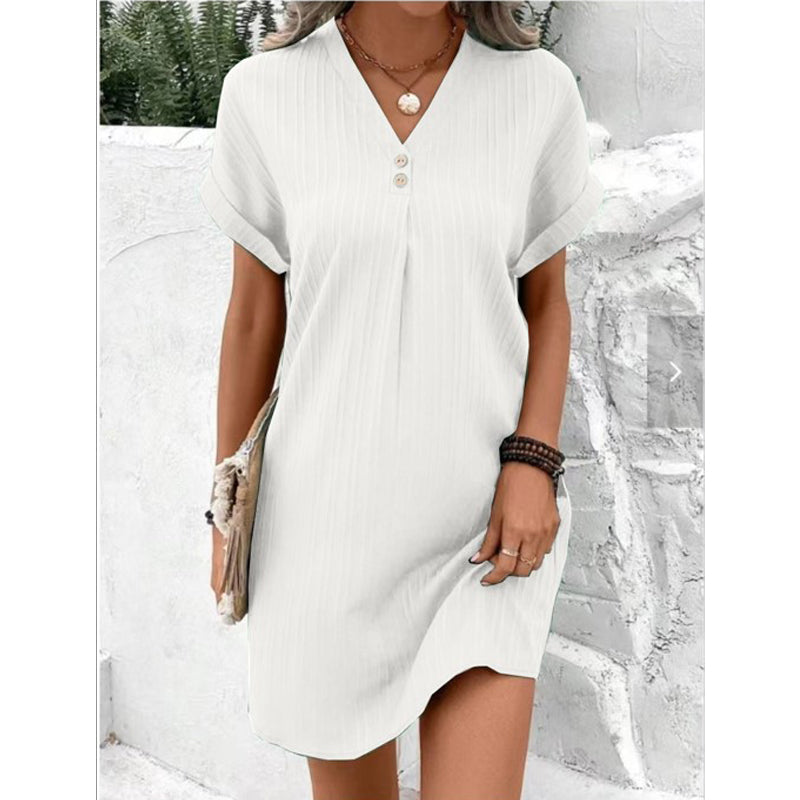 Trendy Dress with V-neck - BreezeElegance-White-S-Nora Luxe