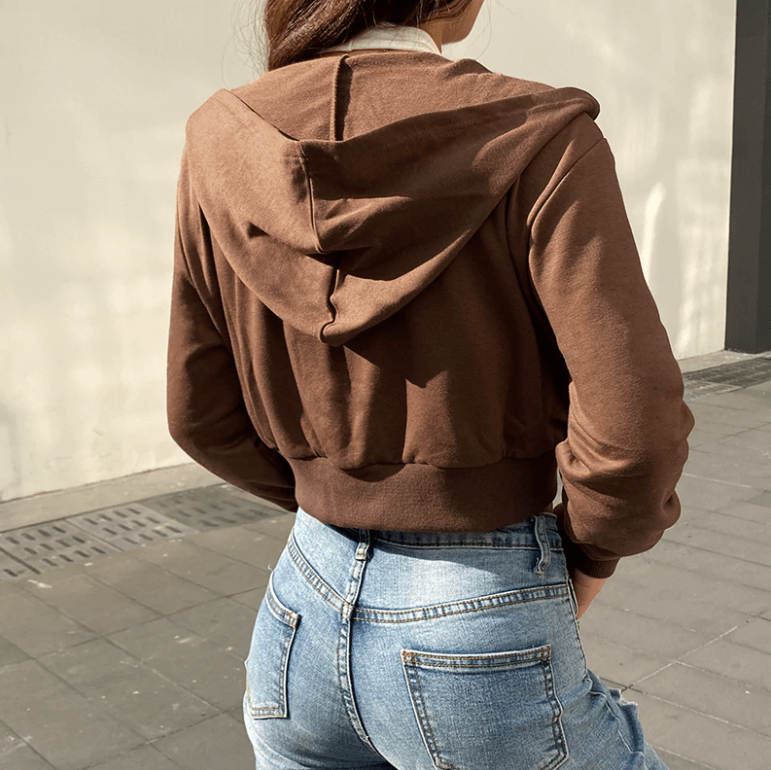 Trendy Fitted Women's Cropped Zip-Up Hoodie with Hood – Alina-Brown-S-Nora Luxe