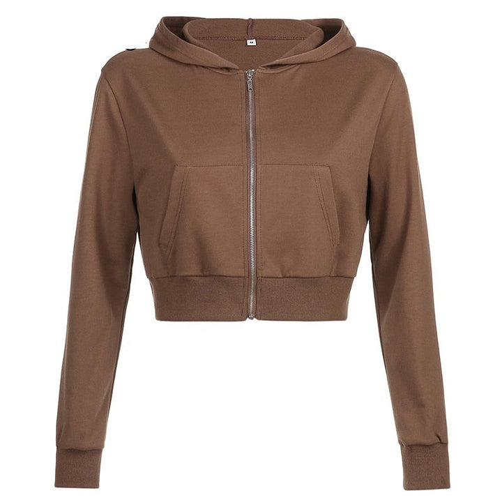 Trendy Fitted Women's Cropped Zip-Up Hoodie with Hood – Alina-Brown-S-Nora Luxe