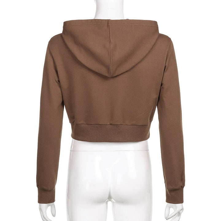 Trendy Fitted Women's Cropped Zip-Up Hoodie with Hood – Alina-Brown-S-Nora Luxe